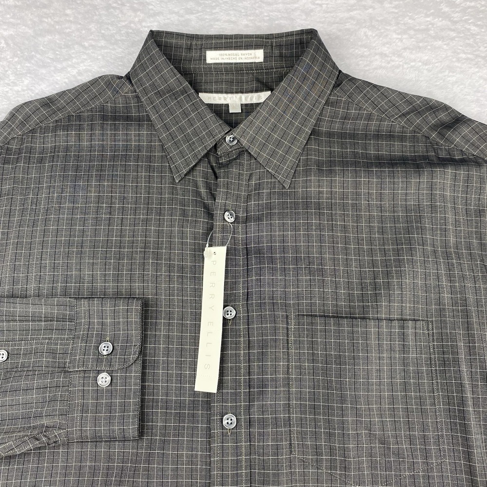 Perry Ellis Shirt Mens XL Mire Checks 100% Modal Rayon NWT!